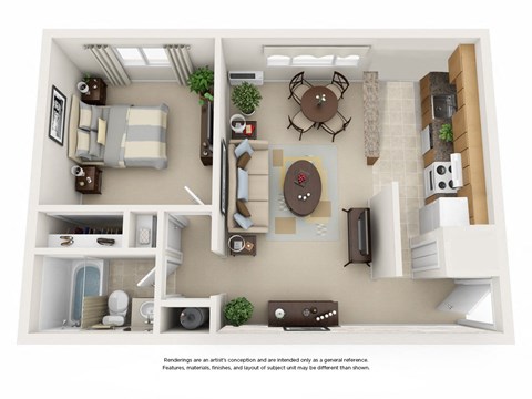1 Bed 1 Bath Floor Plan at North Pointe Commons Apts, Pennsylvania